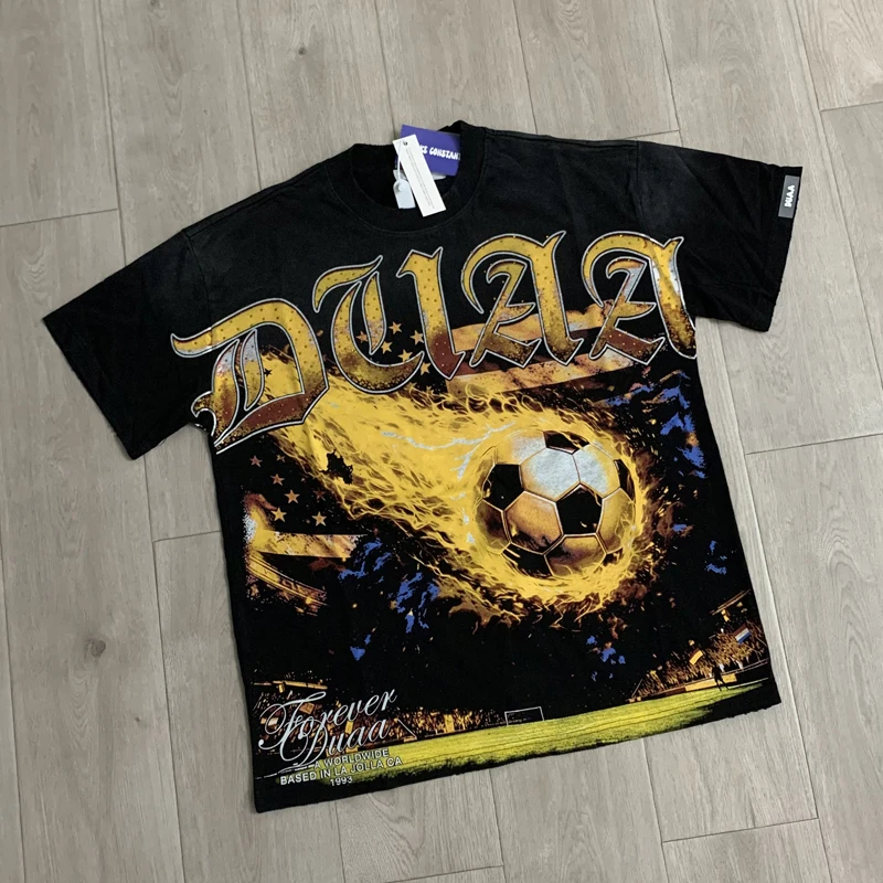 Street Trend Hot Diamond Short Sleeved Duaa T-shirt Vintage Fire Soccer Graphic DUAA Letter Print Men Streetwear Tee