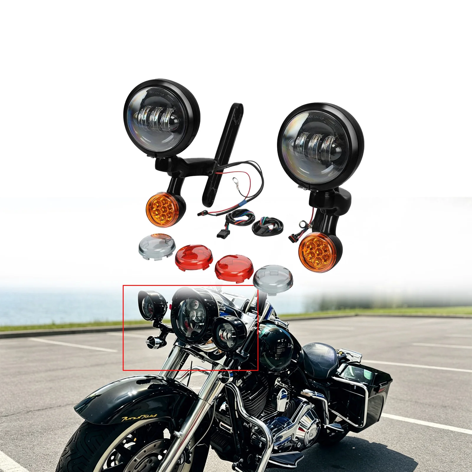 4.5" Auxiliary Spot Fog Light LED Turn Signal Light W/Bracket For Harley Touring Road King 1994-Later Electra Glide 1997-Later