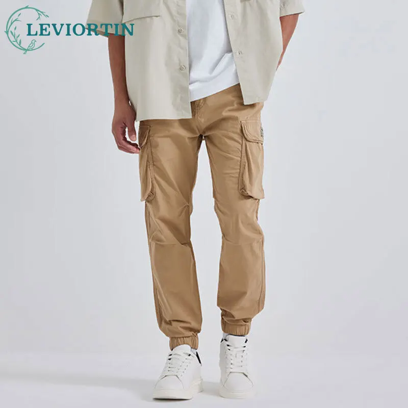 

Male American retro casual multi pocket functional washable breathable, wear-resistant retro ankle binding workwear pants