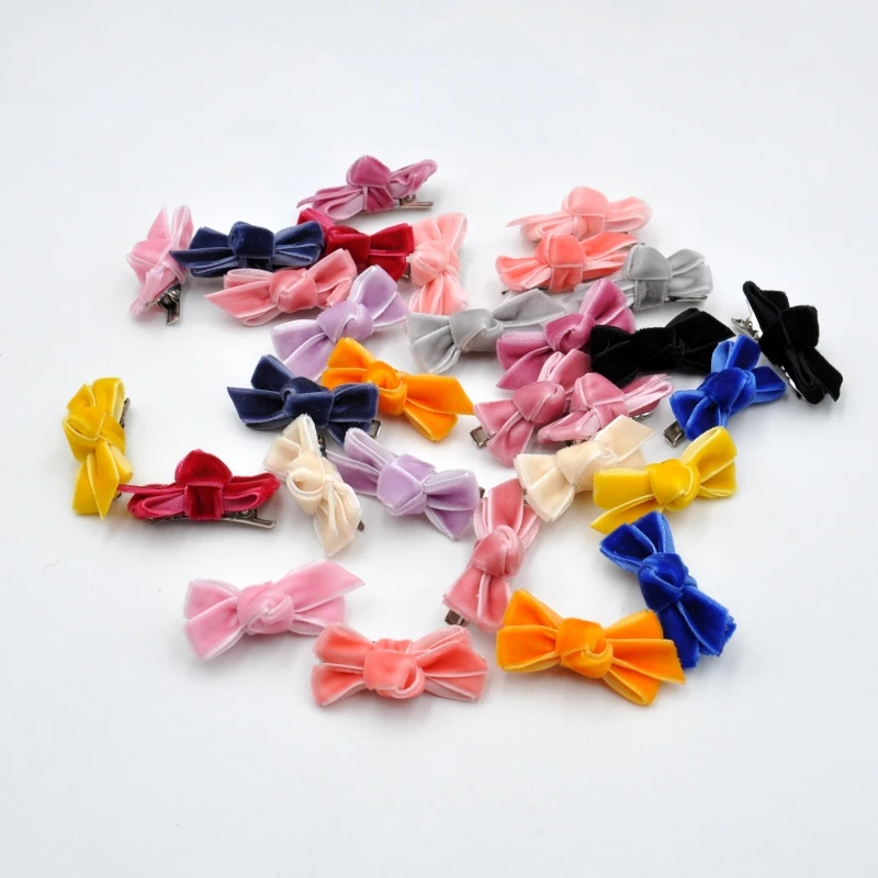 30Pcs/Lot  Mini Velvet Ribbon Bow Hair Clips For Baby Girls Cute Toddler Hairpins  Kids Children Hair Accessory