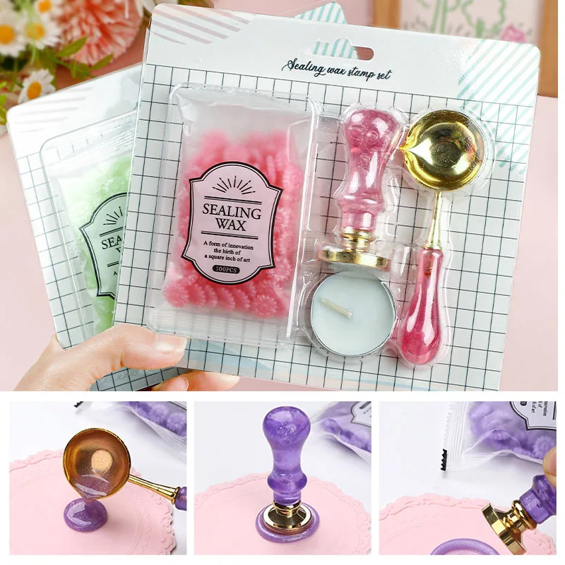 New Wax Seal Stamp Set Sunflower Wax Beads DIY Scrapbooking Tools Sealing Wax Spoon Wax Bead Sticks Melting Wax Gift