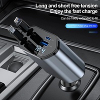 4 in 1 120W Car Charger Retractable Car Cigarette Lighter Adapter USB Type C Fast Charger Cable For IPhone Xiaomi Huawei Samsung