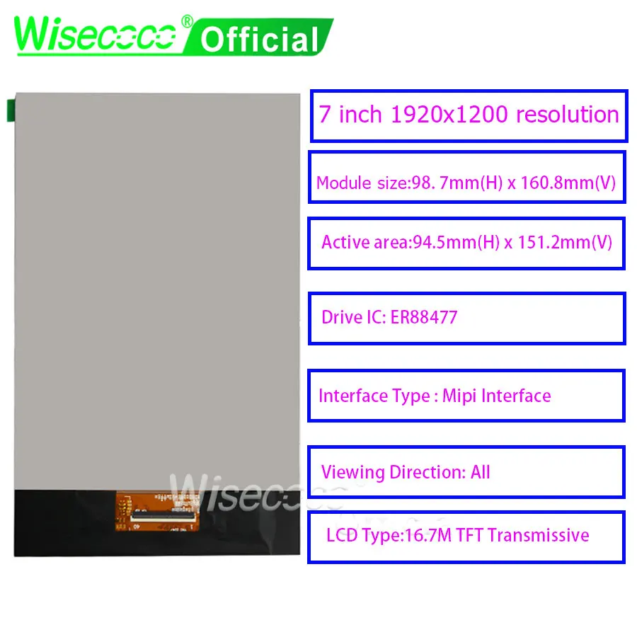 Wisecoco 7 inch 1920x1200 IPS Display For Game Console Ps4 Xbox Raspberry Pi Screen Mac Camera TV Box MIPI 40Pins Control Board