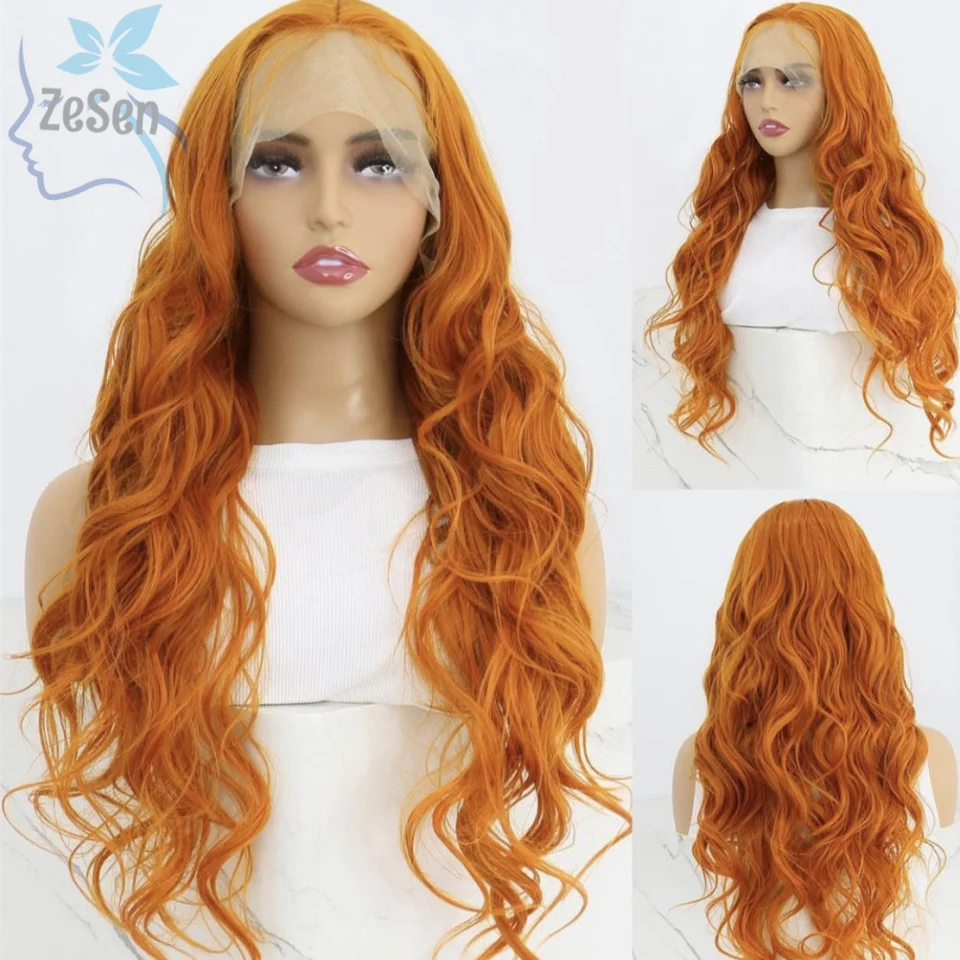 Body Wave Lace Front Wigs Highlight Lace Frontal Wigs Synthetic Omber Orange Highlight Colored With Women With Baby Hair Daily