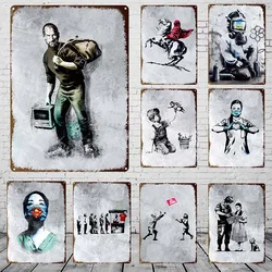 Banksy Graffiti Art Metal Tin Sign Poster Street Wall Painting Love Little Boy Poster Living Room Corridor Bar Home Decoration