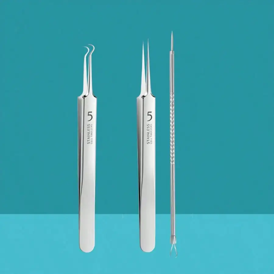 مجموعة مزيل الرؤوس السوداء والعيوب من الفولاذ المقاوم للصدأ أدوات استخلاص حب الشباب غير المعطرة للوجه والأنف، مجموعة العناية بالوجه من نوع الجلد الطبيعي #2