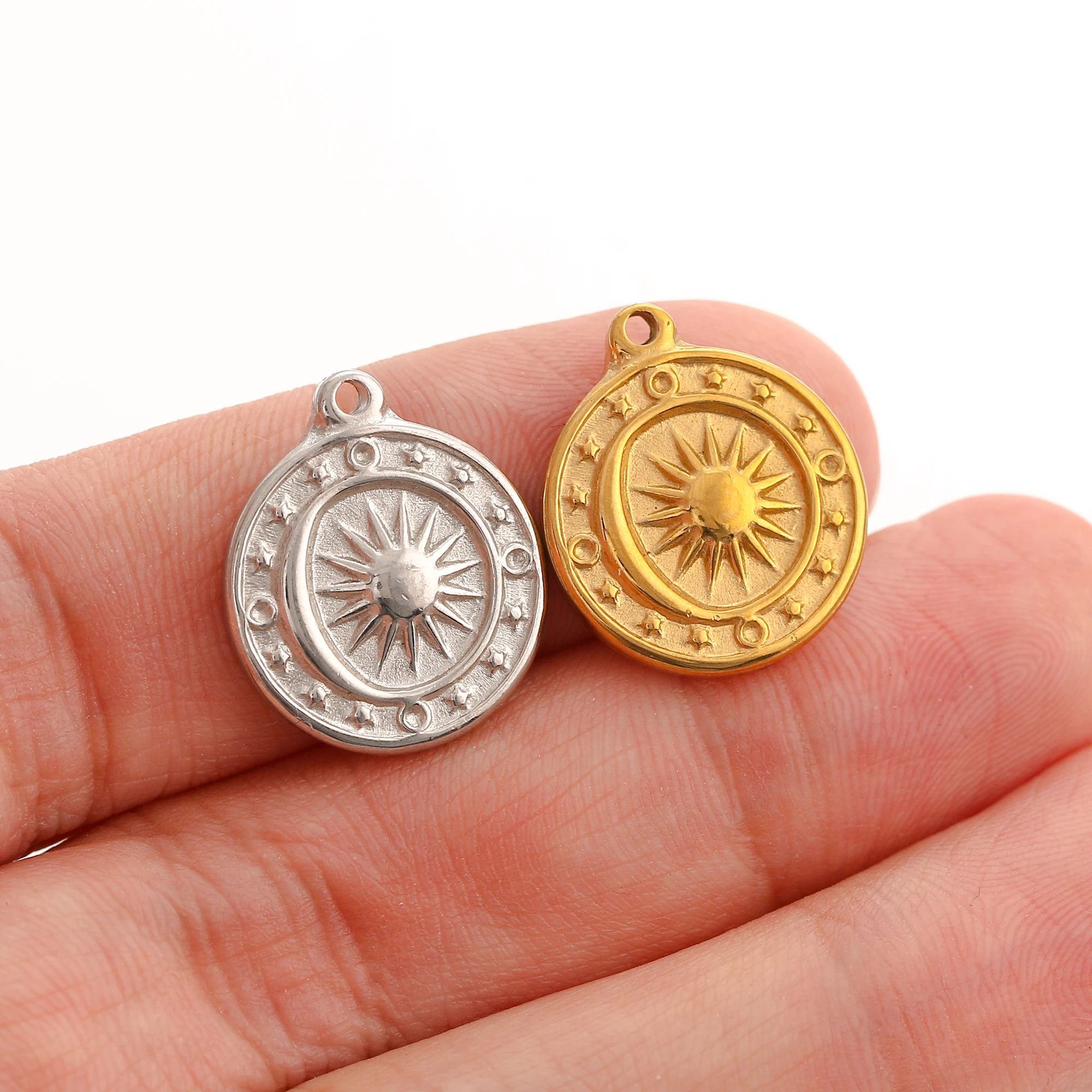 3 Stück Vintage Sonne/Stern/Erde Sonne Charm 3D Prägung Sunburst Edelstahl Anhänger DIY Armband Halskette Erkenntnisse Schmuckherstellung – Detail 10