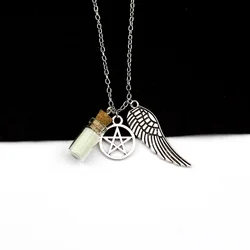 Handmade Necklace Movie Supernatural Pentacle Angel Wings Wishing Bottle Guardian Series Silver Plated Jewelry