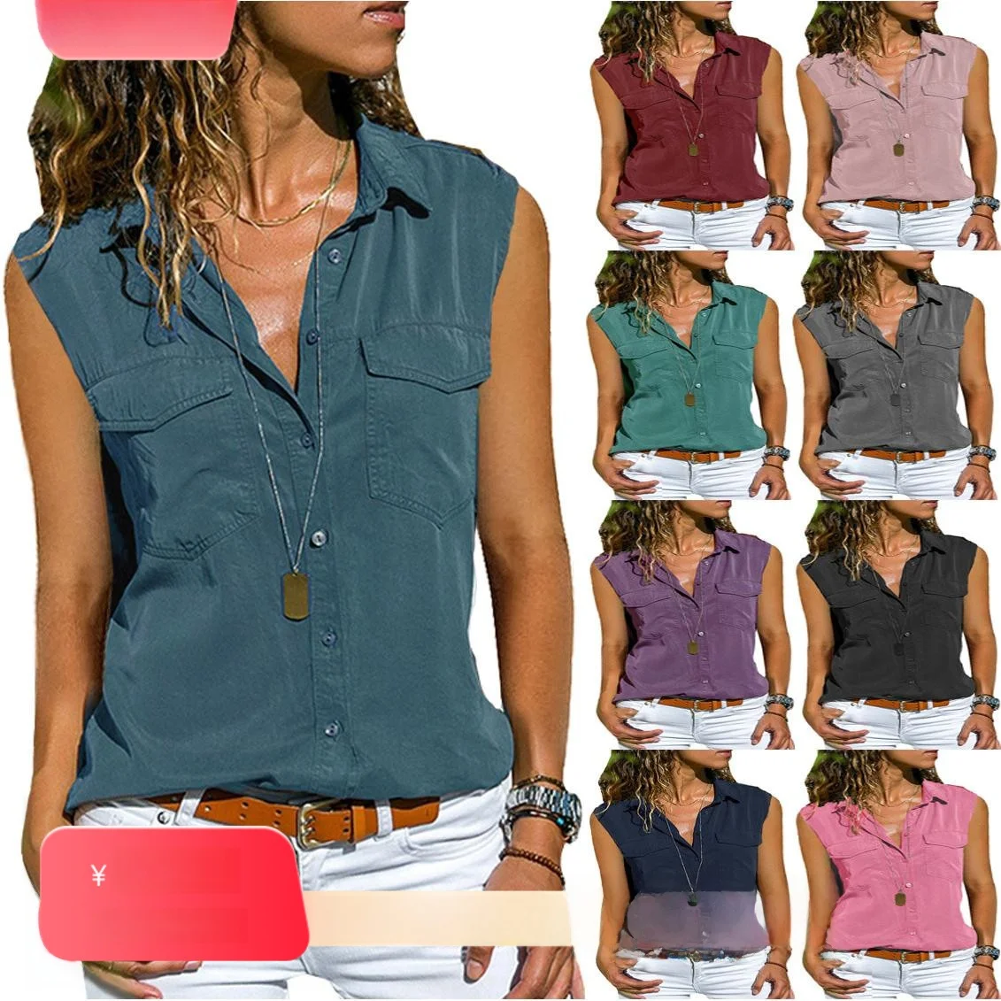 

Ebaywi Summer New Women's irt Collared Svel Women's Wear Loose Polyester Fiber Mid-Length Pure Color Other Material