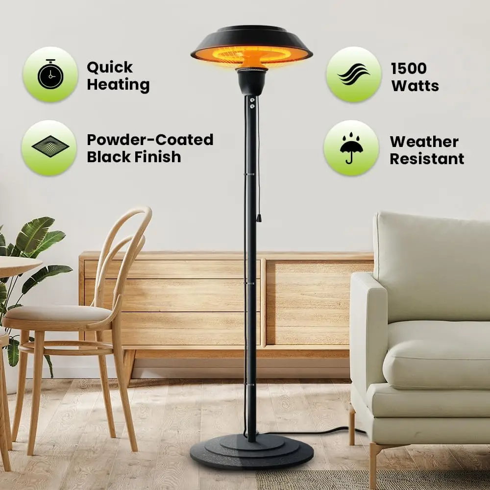 Indoor & Outdoor 1500W Electric Infrared Patio Heater, Waterproof & Tip-Over Protection, Perfect for Garden, Balcony, Garage