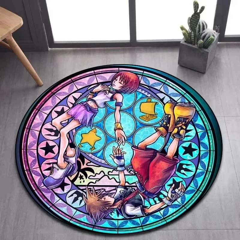 Kingdom Hearts Cartoon Pattern Area Rug Round Floor Mat Living Room Carpet Bathroom Kitchen Rug Doormat Non-slip Floor Mat