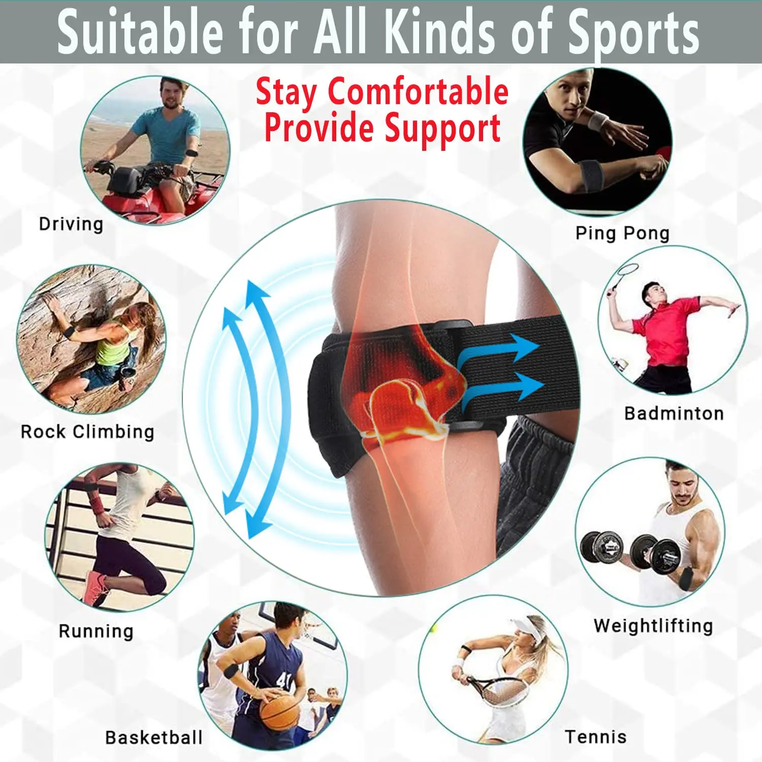 Elbow Brace Support Strap - Forearm Compression Sleeves, Fit Wrap Band for Weightlifting, Tennis & Sports Injury Recovery