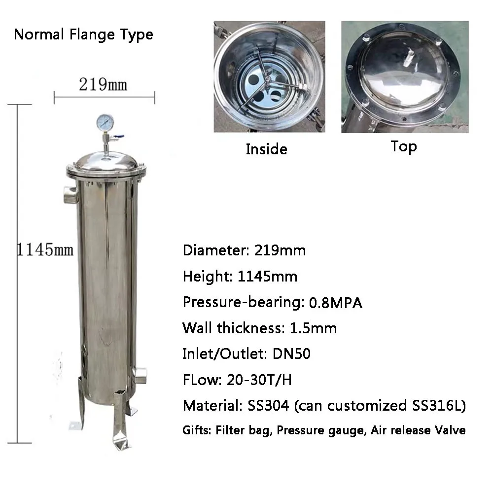 20-30T/H Bag Strainer Filter Stainless Steel SS304 High Precion Flange Industrial Water Juice Oil Diesel Beer Filter One Bag