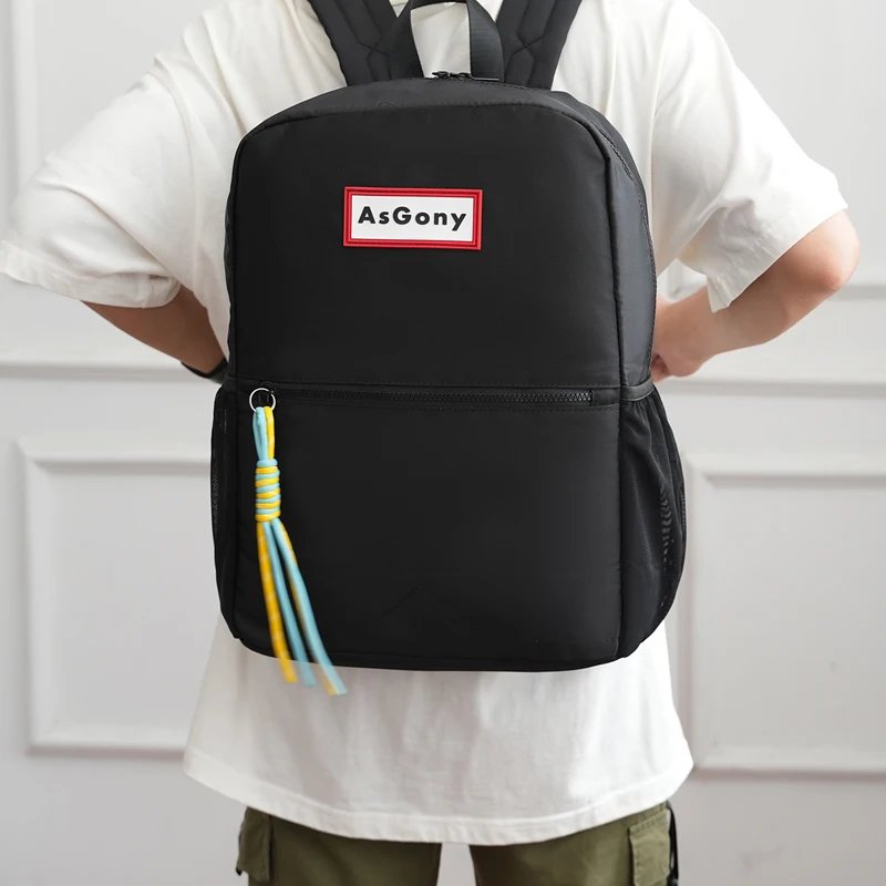 

Asgony Unisex Same Style Outdoor Backpack School Bag Top Buckle Nylon Waterproof Large Capacity Travel Mountaineering Backpack