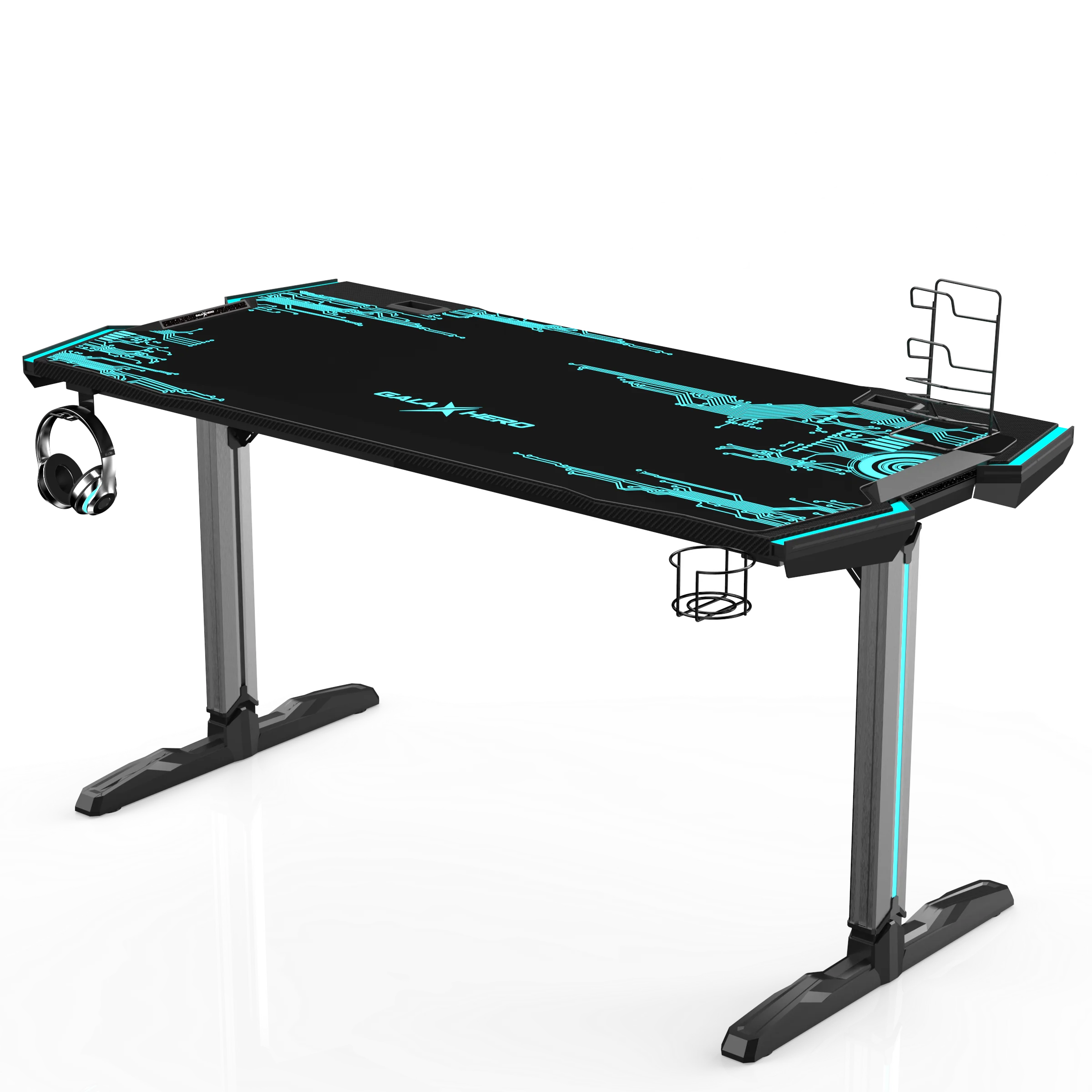 

Gaming Desk 60 INCH, T- Shaped Carbon Fiber Surface Computer Desk with Full Desk Mouse Pad, Ergonomic E-Sport Style