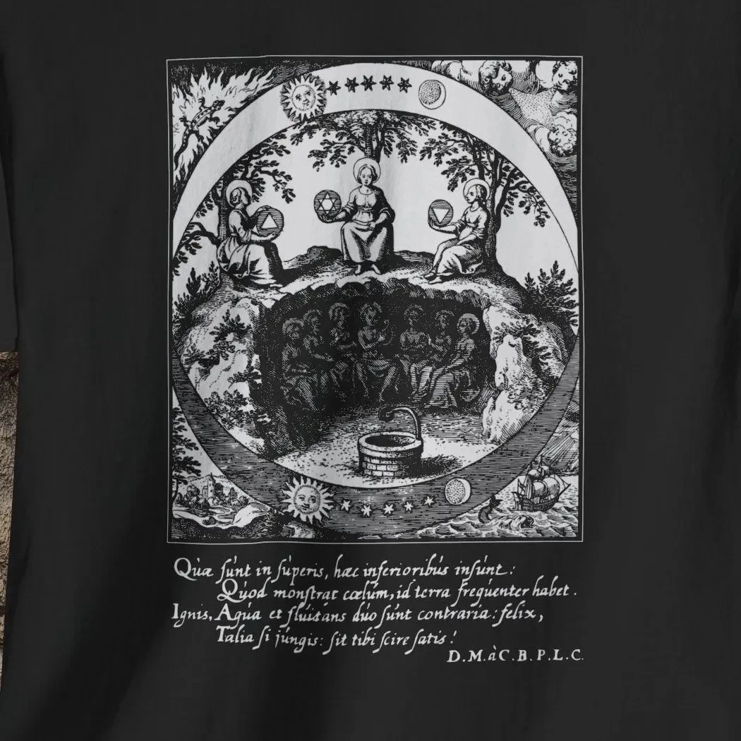 Lucas Jennis Musäum Hermeticum Reformatum Et Amplificationatum 1678 سبعة مبادئ المحكم للجنسين تي شيرت جرافيك تي شيرت ريترو