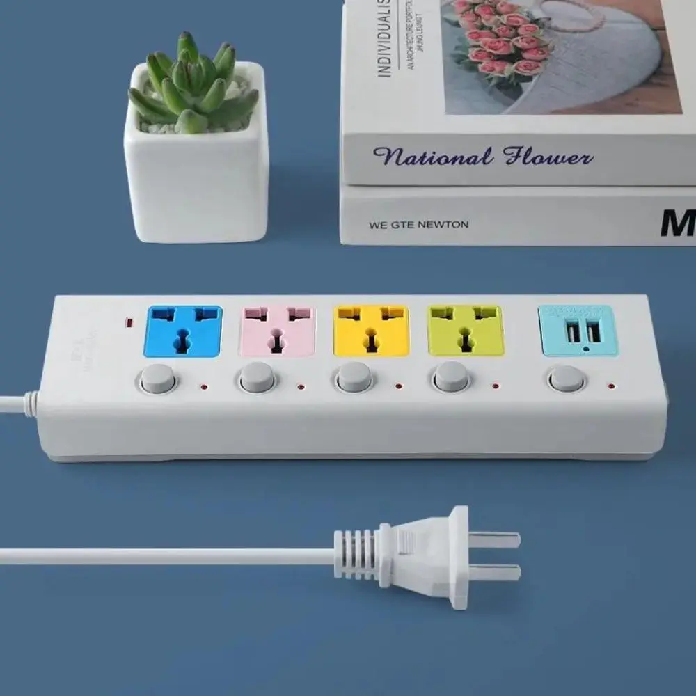 Plastic Universal Power Strip USB Charging Independent Switch USB Power Strip Wide Spacing Wall Mountable Multi Outlet Strip
