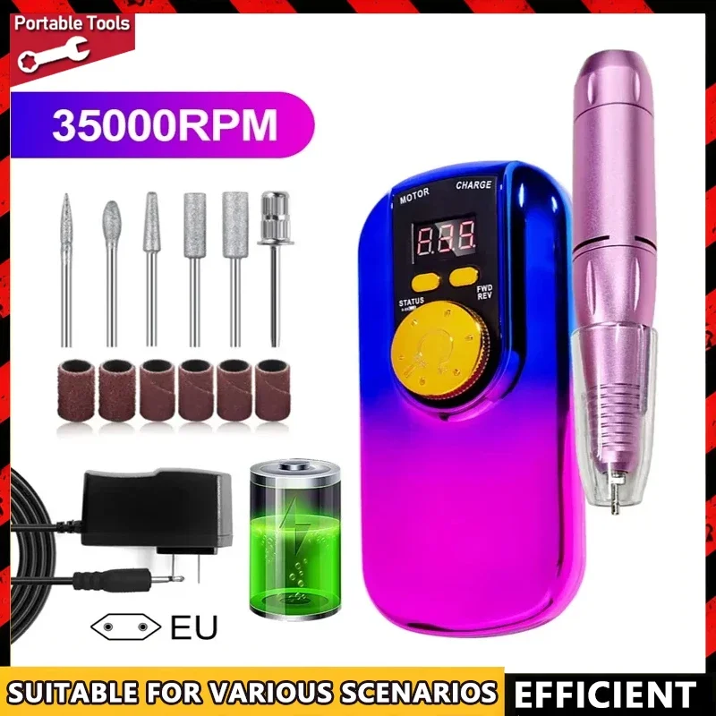 

Portable Electric Nail Drill Machine 35000RPM LCD Display Rechargeable for Acrylic Gel Professional Manicure Portable Tool