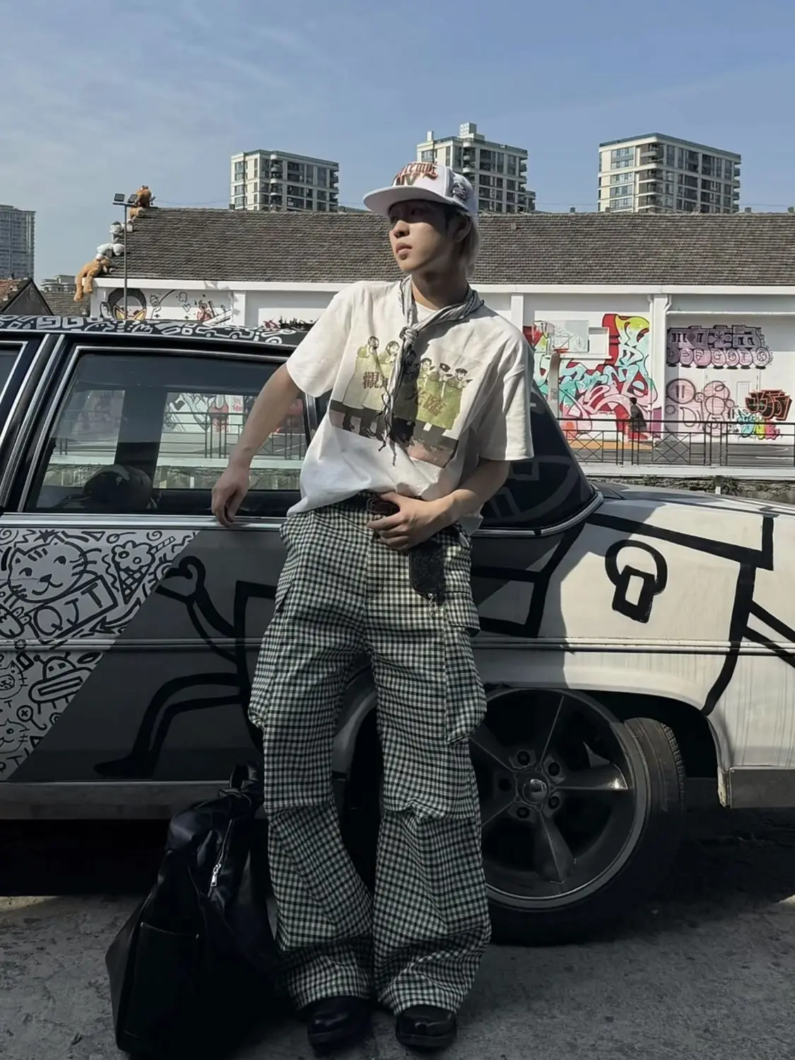 

Зеленые клетчатые уличные брюки-карго с карманами, унисекс, весна-лето, элитные свободные длинные брюки, повседневные брюки с большим карманом