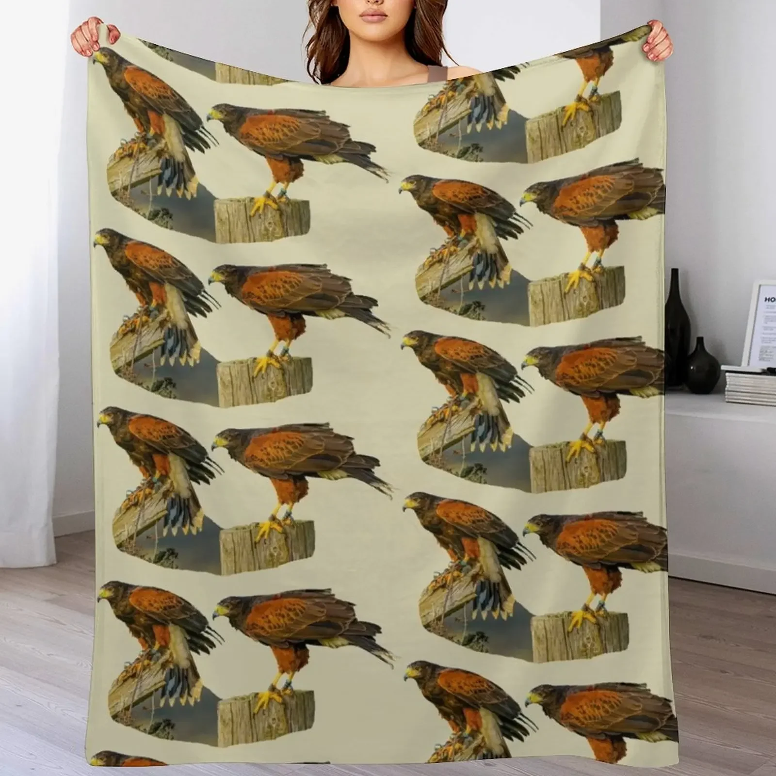 

Pair of Harris Hawks awaiting prey Throw Blanket Plaid on the sofa Weighted Winter beds blankets ands Blankets