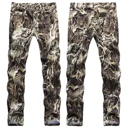 New Harajuku Fashion Men's Luxury Slim Fit Cool Snake Print Designer Jeans for Nightclub Oversize Trousers Show Classic Jeans