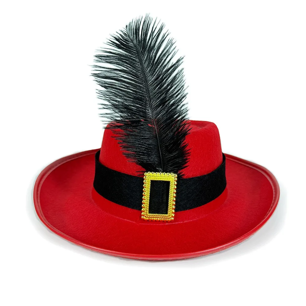 Sombrero de disfraz de mosquetero negro Vintage con plumas puesta en escena disfraz de vacaciones sombrero de copa sombrero de mago sombrero de Cosplay para niños