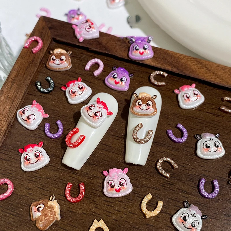 Cartoon Chinese New Year Nail Charms Year Of The Horse Resin Flatback Animals Horse Nail Art Decoration Resin Nail Accessories