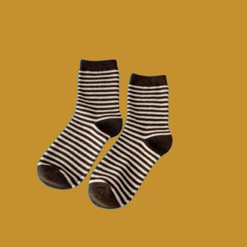 7/14 Pairs Coffee Color Japanese Style Long Socks Stacked Socks Autumn and Winter Socks Women Winter Striped Socks Middle Socks