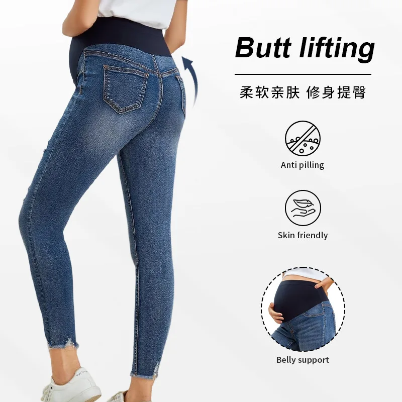 Schwangerschafts-Jeans: Lässige, Enge Denim-Hosen, Modische Zerrissene Slim-Fit-Jeans, Skinny-Hosen für Frühling und Herbst, Schwangerschaftskleidung