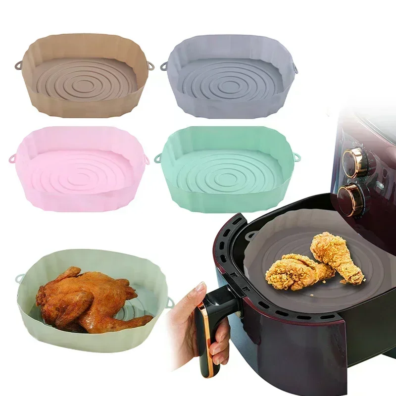 Cesta de silicona para freidora de aire, molde de silicona para horno, bandeja para hornear Pizza, pollo frito, sartén reutilizable, accesorios de revestimiento, 18CM