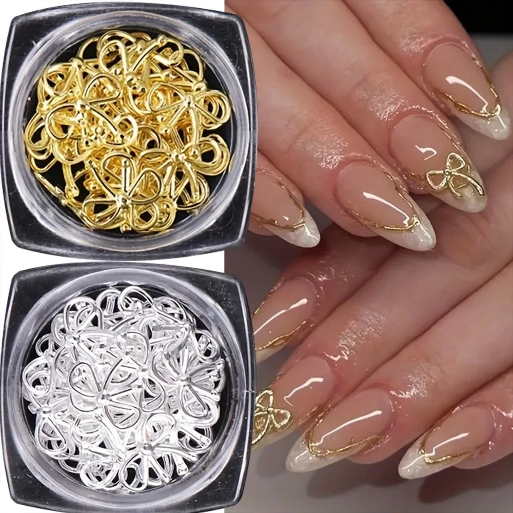 Gold Silver Metal Willow Bows Nail Decoration Hollow Bowknot 3D Nail Glitter 3D Design Alloy Material Nail Art Decorations