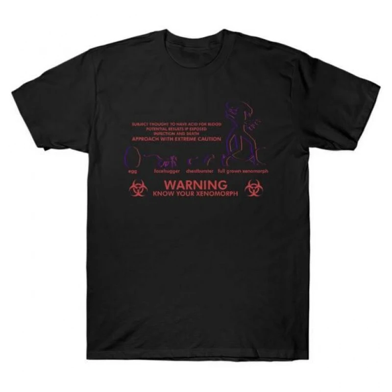

Warning Know Your Xenomorph from the 1979 movie Sci-Fic Alien Gift T-Shirt Weyland Short Sleeve Graphic clothes All size tops