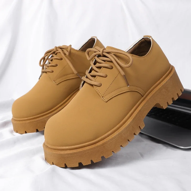 

Men's British Retro Wide Round-Toe Derby Shoes Outdoor Business Platform Men's Shoes Chunky Casual Leather Shoes Zapatos Hombre