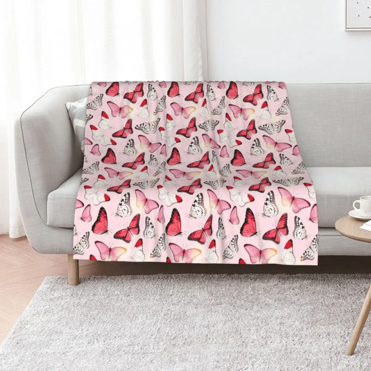 Pretty Pink Butterflies Throw Blanket Decoratives Softest Nap Sofa Quilt Plaid Sofa Throw Blankets
