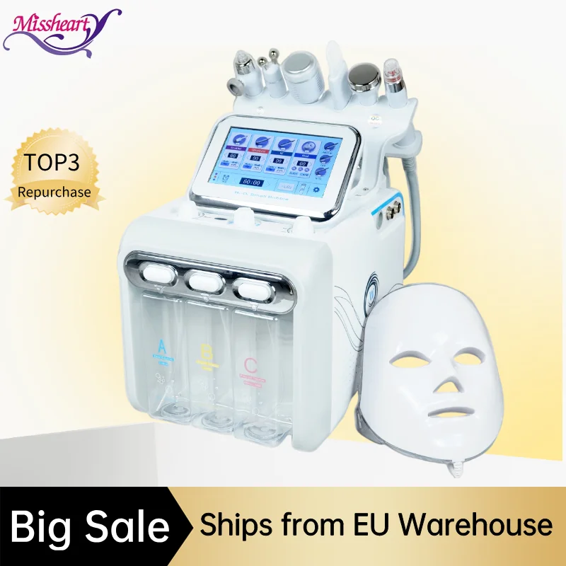 Máquina de Hidrodermoabrasión 7 en 1, Dispositivo Profesional de Cuidado Facial con Oxígeno y Agua, con Máscara LED, Disponible en Europa — Entrega en