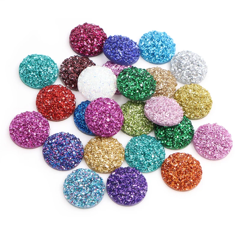 40pcs 8mm 10mm 12mm Mix Colors Druzy Natural Stone Convex Flatback Resin Cabochons DIY Jewelry Making Accessories Supplies