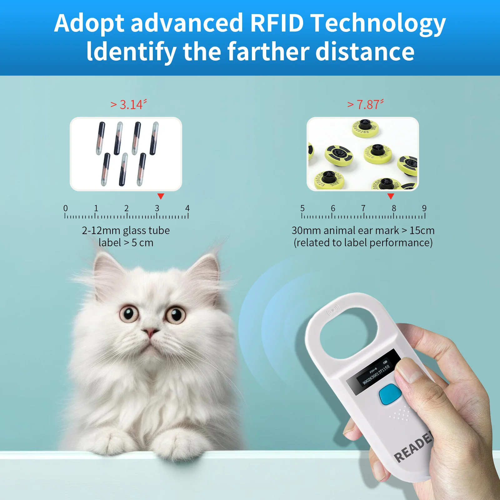 Free shipping Scanner for  Cow Sheep  Cat and Dog Tag Identification scanner 134.2KHz Animal Chip Reader Pet Ear Tag Glass Chip