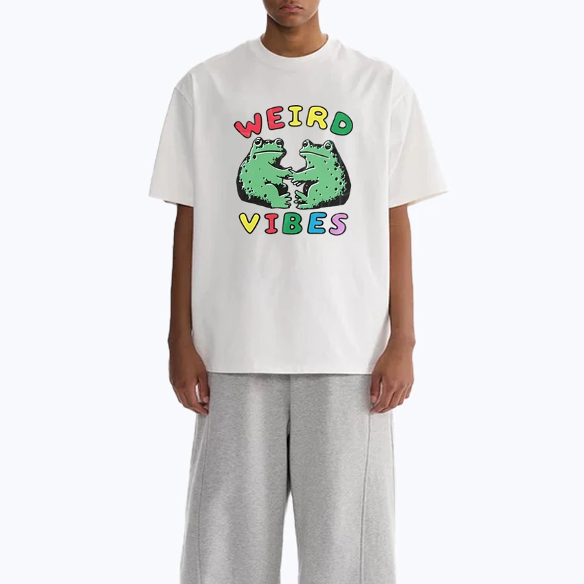 Harajuku Funny Frog Weird Vibes Toad print T shirts Men Women Cottagecore Fashion Tops Unisex 100% Cotton short sleeve T-shirt