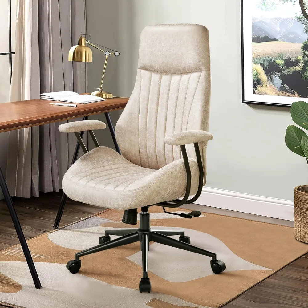 Computer Chair with Wheels, High Back Ergonomic Executive Chair with Lumbar Support, Faux Lether Suede Fabric Home Chair