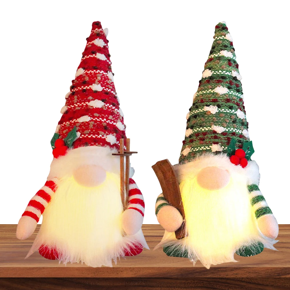 Christmas Luminous Sled Dwarf Doll with LED Light Glowing Gnome Doll Illuminated Dwarf Doll for New Year Party Decor