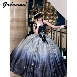 New Gradually Bronzing Starry Sky Flash Birthday Anniversary Party Dress Sweet Girl Women's Fairy Big Bow Slim Maxi Dresses