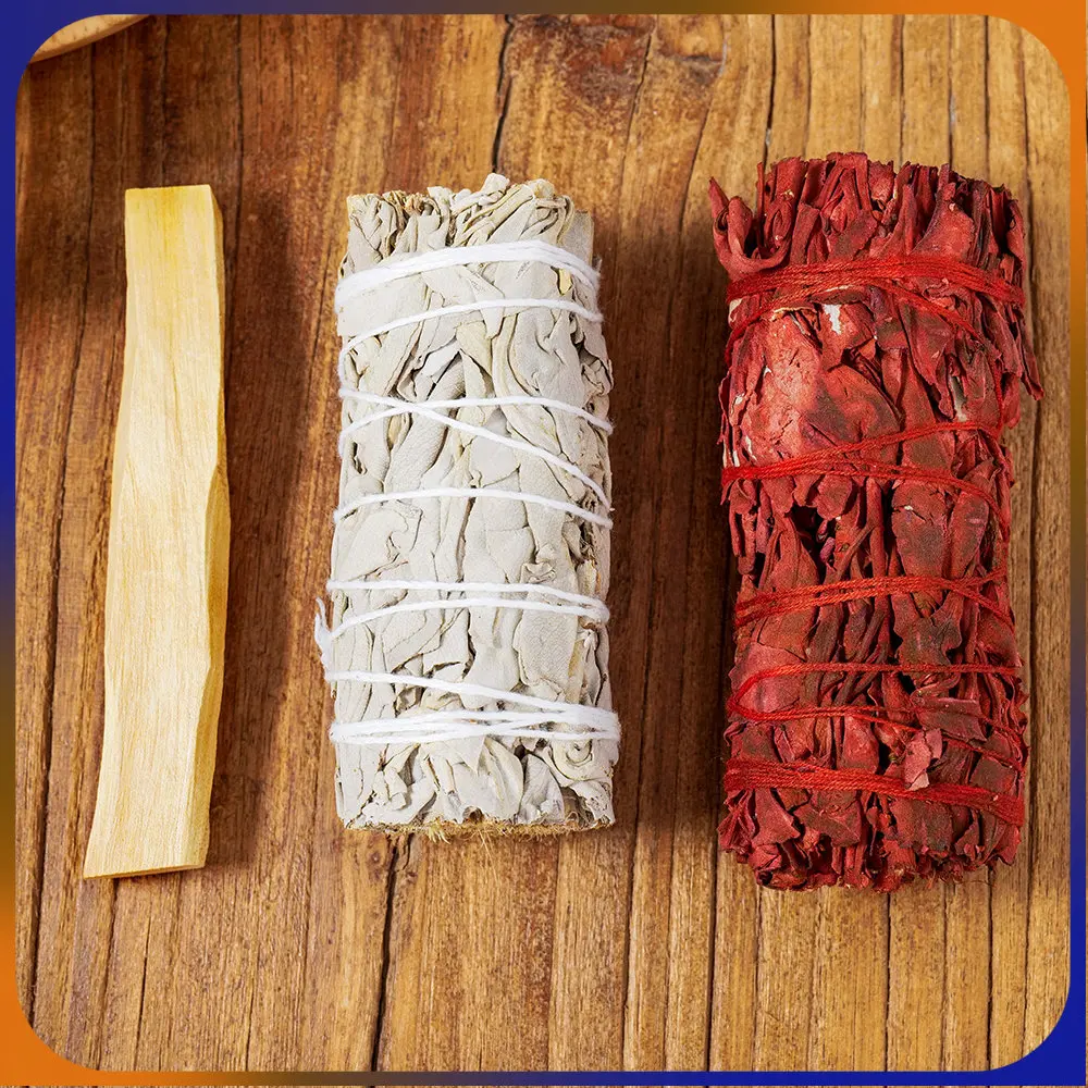 

1 PCS 10cm White & Red Sage Bundle Smudge Stick Wand Spiritual Incense Sticks Burning Aromatherapy Energy Cleansing Bundles