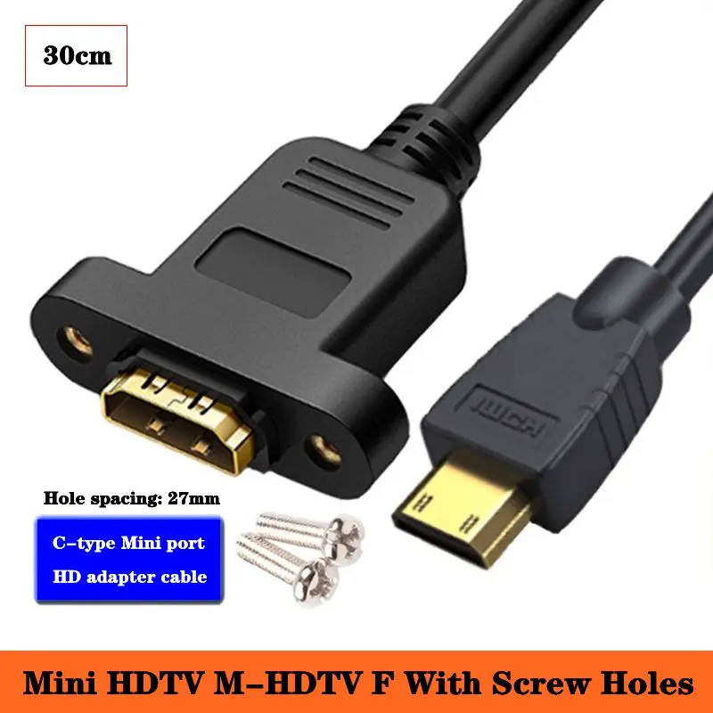 HD Micro/Mini HDMI Compatible Male To HDMI Compatible Female Ear With Screw Holes For Fixing Panel Cable A Female To D/C Male