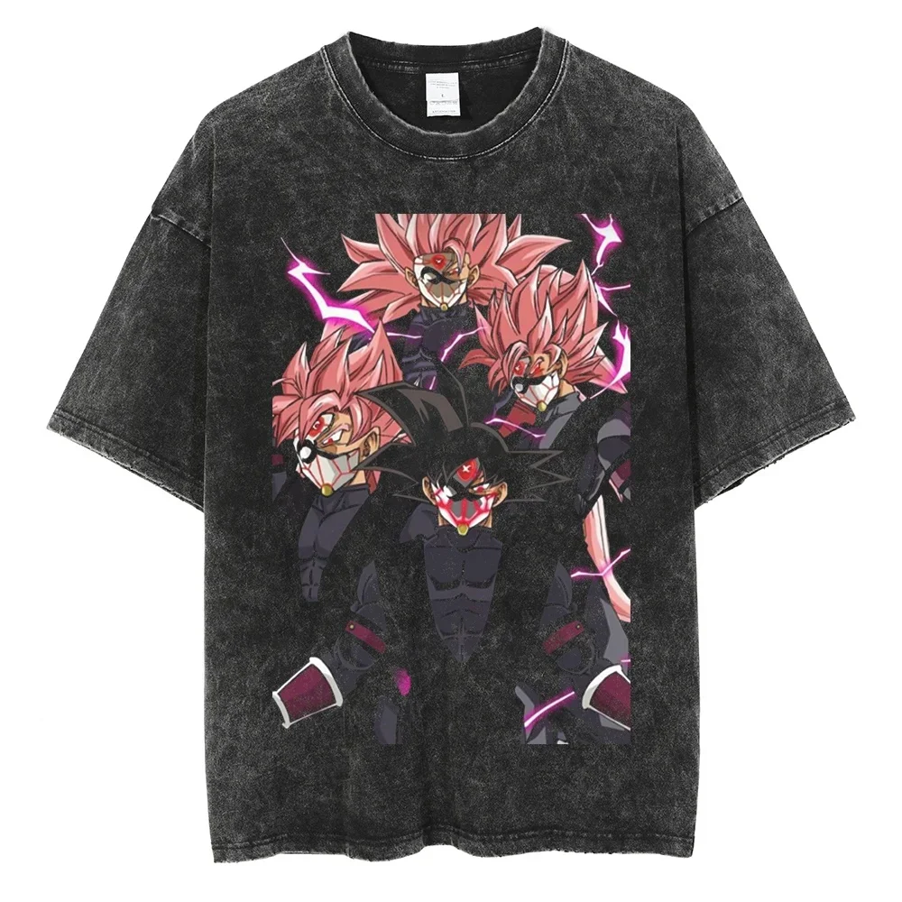 Streetwear T Shirt Dragon Ball Anime Graphic Hip Hop Oversized T-Shirt Men Cotton Tops Tees Retro Washed Black Tshirt Hipster