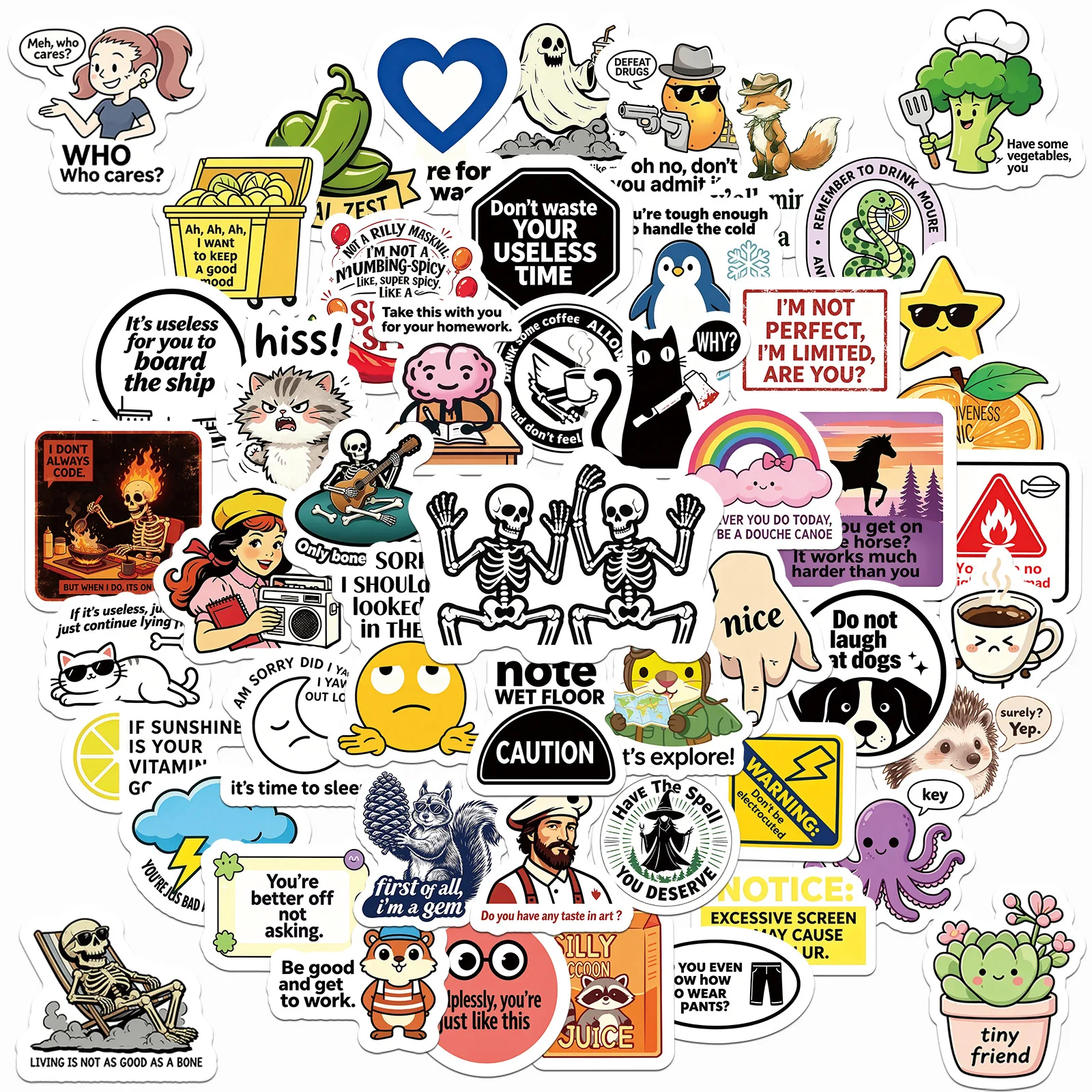 10/50PCS Snarky MEME Cartoon Stickers Funny English Short Sentences Graffiti Decoration DIY Toys Laptop Guitar Car Bike Decals