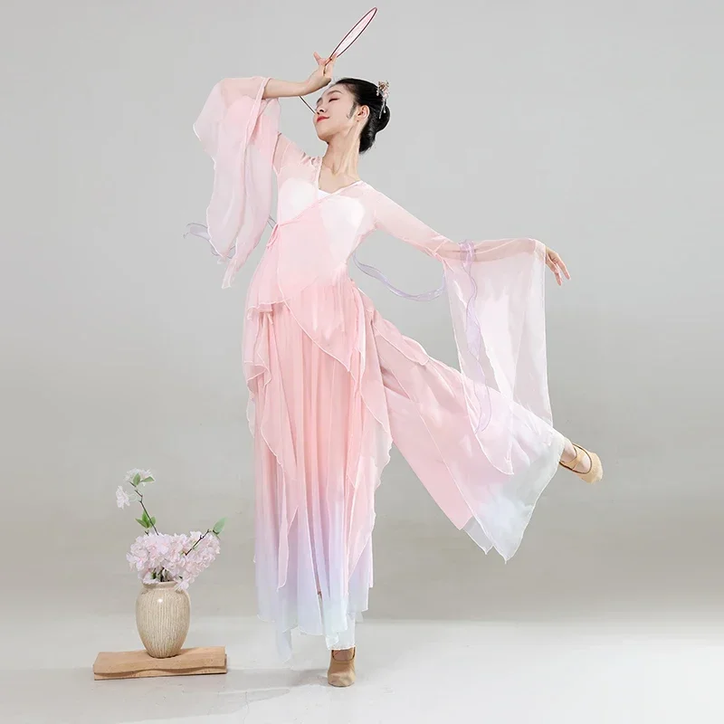 

Classical Dance Costume Women Floating Chiffon Gauze Stage Performance Chinese Dance Clothes Fairy Body Rhythm Practice Costume