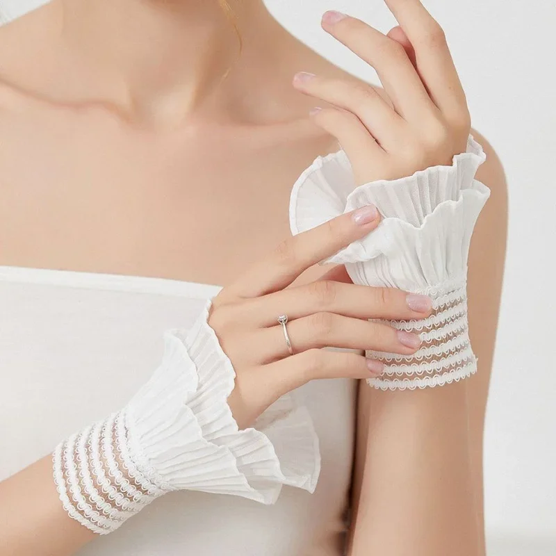 Spring Detachable Fake Sleeves Sweater Decorative Sleeves Lace Double Ruffled Flounces Cuff Autumn Universal Fake Cuff 1pair