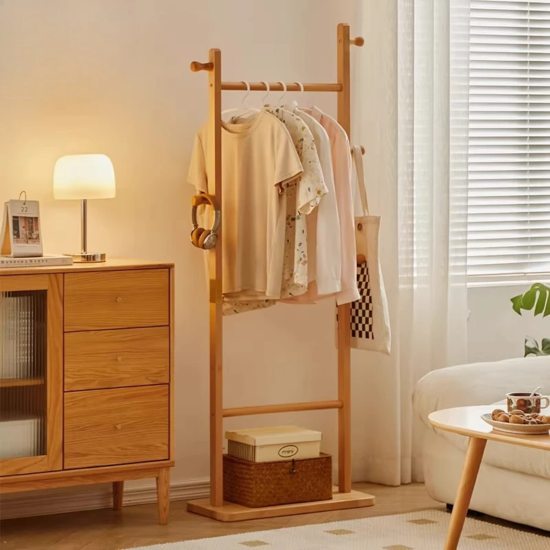 

Solid wood coat rack household bedroom floor hanger living room