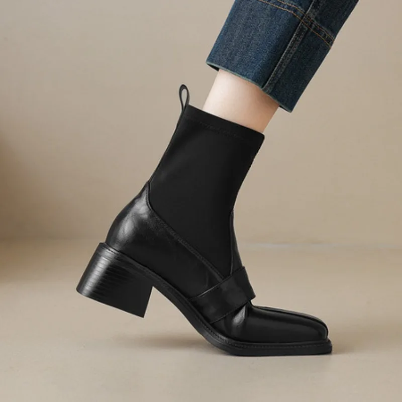 

2026 Women ANkle Boots Chunky Heels Round Toe black Brown Casual Lady Autumn Winter Warm Shoes Size 41