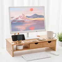 Office Computer Monitor Elevated Stand Padded Base Notebook Elevated Desktop Solid Wood Storage Multi-functional Bracket